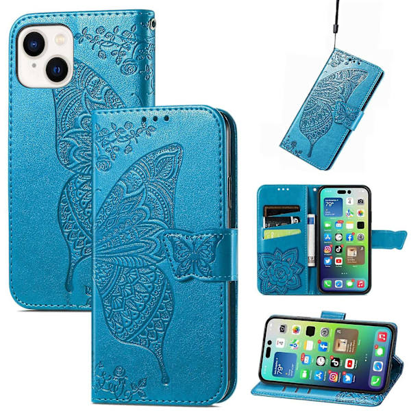 Fjärilspräglat case för iPhone 15 Plus Blue none