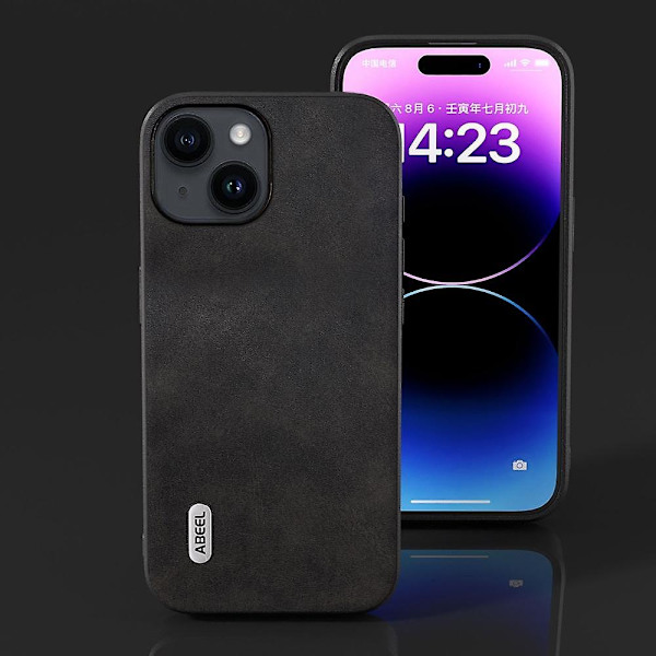 ABEEL Cowhide Texture PU case för iPhone 15 Black
