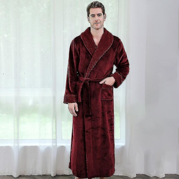 Kvinnor Män Vinter Plus Size Flanellrock Extra lång Huva Varm Morgonrock Lovers Tjock Kimono Badrock Man Morgonrock Robes men wine XL