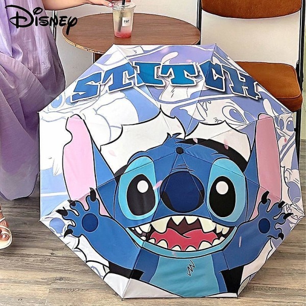 Disney Stitch Vikbara paraplyer för helväder Soligt och regnigt dubbelt tecknat lyxparaplyflicka Bärbara tillbehör för utomhusbruk A none