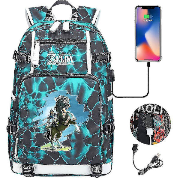 Zelda Breath Of The Wild Eye Game USB ryggsäck - Cosplay skolväska för Botw-fans - Unisex bärbar väska för resor och spel, perfekt för stud 9
