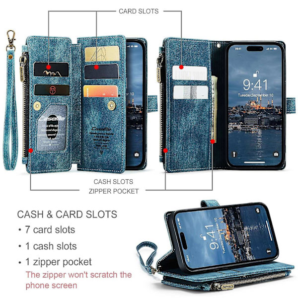 Multifunktionellt case för iPhone 15 Pro Max Blue