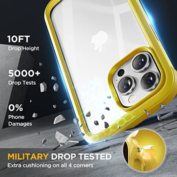 Miracase Glass Series Designad för iPhone 14 Pro Max Case 6,7 tum, [2023 Upgrade] Bumper Case med inbyggd 9H härdat glas Scr Lemon Yellow