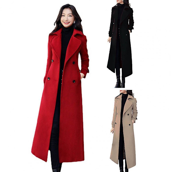 Thermal vinterjacka Kvinnor Business Mellanvadd jacka Formell ullblandningar Dubbelknäppt kappa Tjock Red M