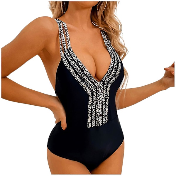 Dambaddräkt Enfärgad Jumpsuit Baddräkt Konservativ Beach Leopard Print Baddräkt Black M
