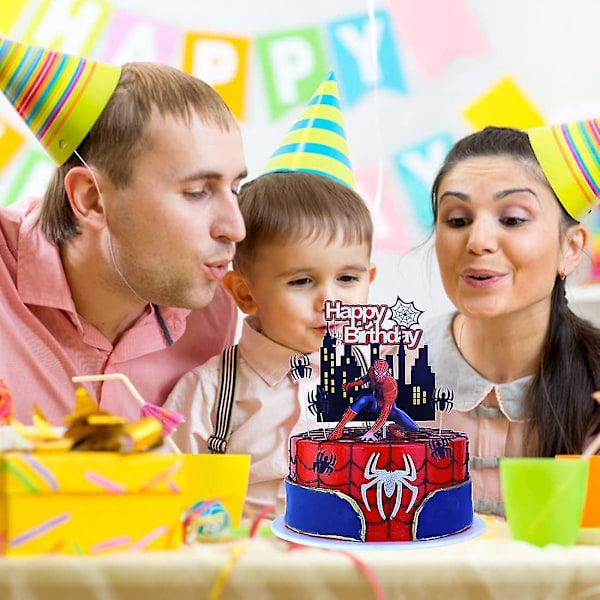 Grattis på födelsedagen Cake Topper Heyteaspider Man Cake Topper Tecknad temafest Tårtdekoration, glitter Grattis på födelsedagen Cake Topper för barn Pojke null none