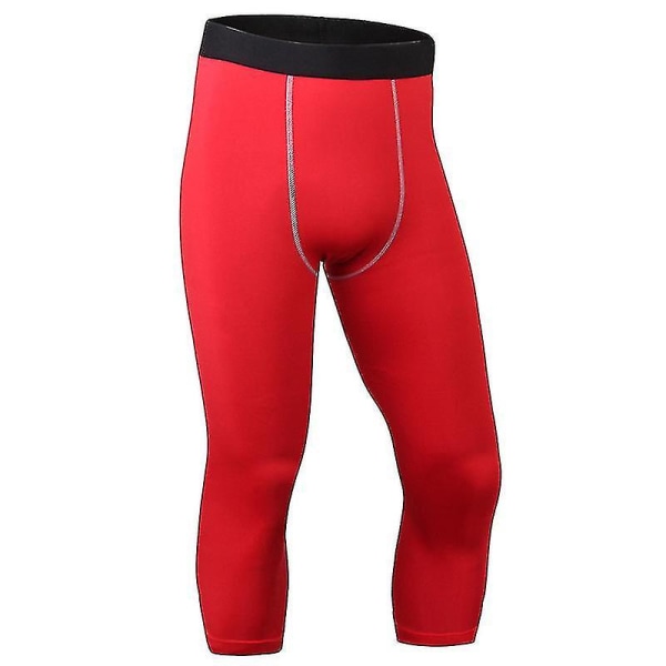 Herr Kompressionstights Base Layer Byxor Sport Fitness Gym 3/4 Byxor Nederdel Red M