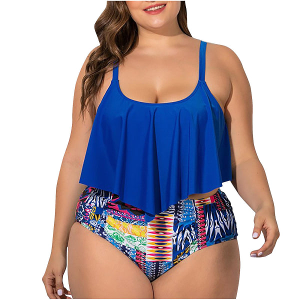 Dambaddräkter Baddräkt Dam Bikiniset med print Set Tvådelade baddräkter Badkläder Stranddräkt Baddräkter Blue XL