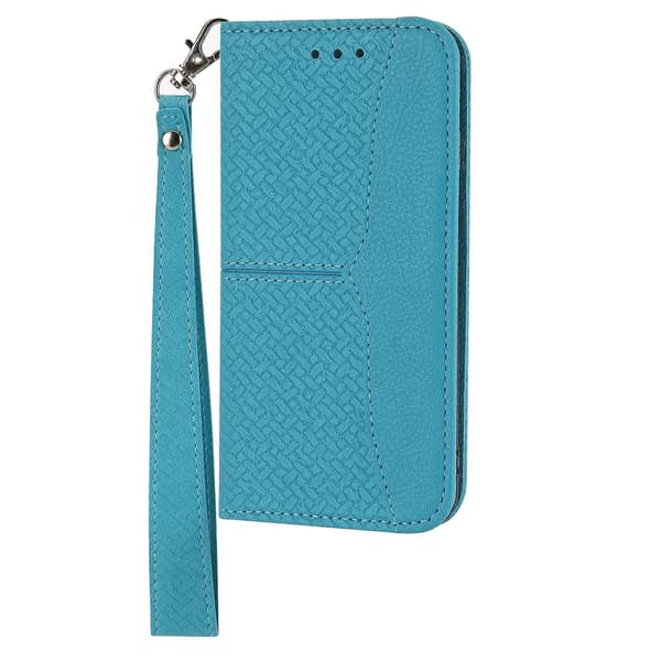 Sömnad Vävt Case För iPhone 15 Plus Blue