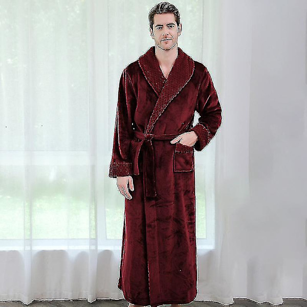 Kvinnor Män Vinter Plus Size Flanellrock Extra lång Huva Varm Morgonrock Lovers Tjock Kimono Badrock Man Morgonrock Robes men wine M