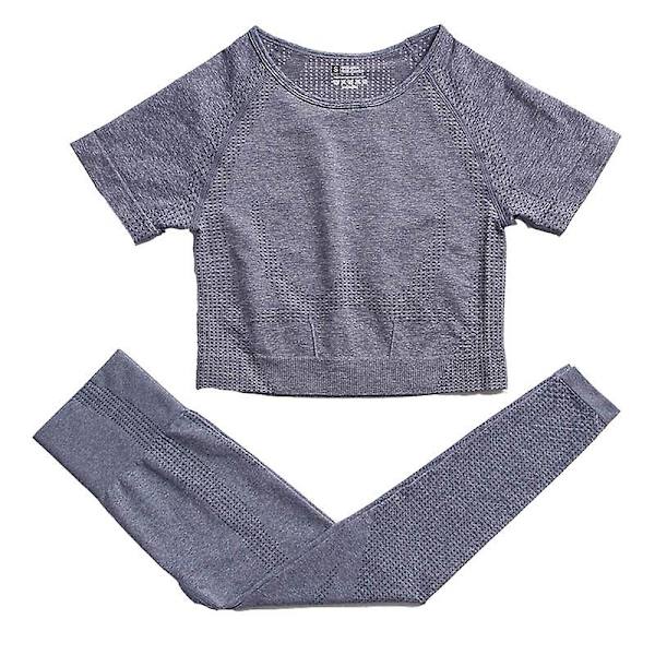 2-delat set Kvinnor Träningskläder Gym Set Fitness Sportkläder Crop Top Sports BH Sömlösa Leggings Active Wear Outfit Kostym C Blue Gray 2pcs11 M