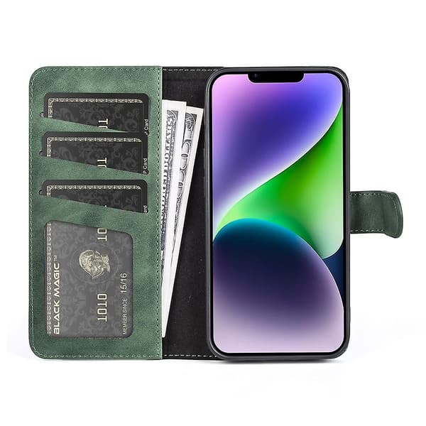 Stitching Leather Flip Phone case för iPhone 15 Green