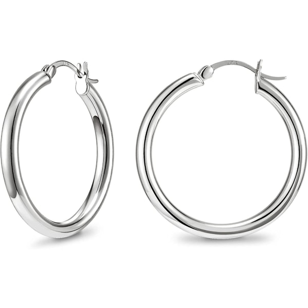 925 Sterling Silver Hoop Örhängen-chunky Huggie Örhängen för kvinnor, Diameter 25 30 40 50 mm (40mm) Silver