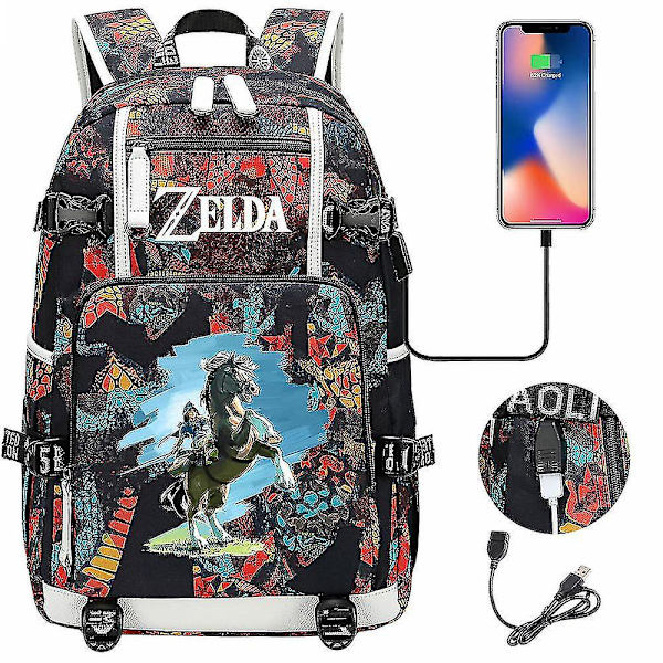 Zelda Breath Of The Wild Eye Game USB ryggsäck - Cosplay skolväska för Botw-fans - Unisex bärbar väska för resor och spel, perfekt för stud 9
