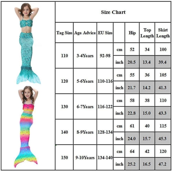 Barn Flickor Mermaid Tail Bikini Set Baddräkt Badkläder Simdräkt Red 8-9 Years