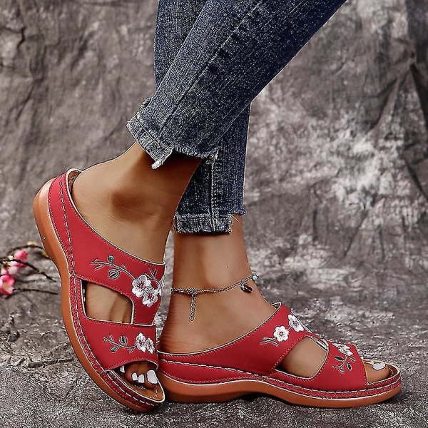 Ortopediska Bloom-skor för kvinnor, öppna tåsandaletter, damplattformsslippers, sommarstrand, mjuk gummisula Beige 36