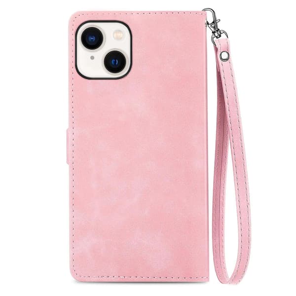 Case för iPhone 15 med präglad blomblixtlås Pink