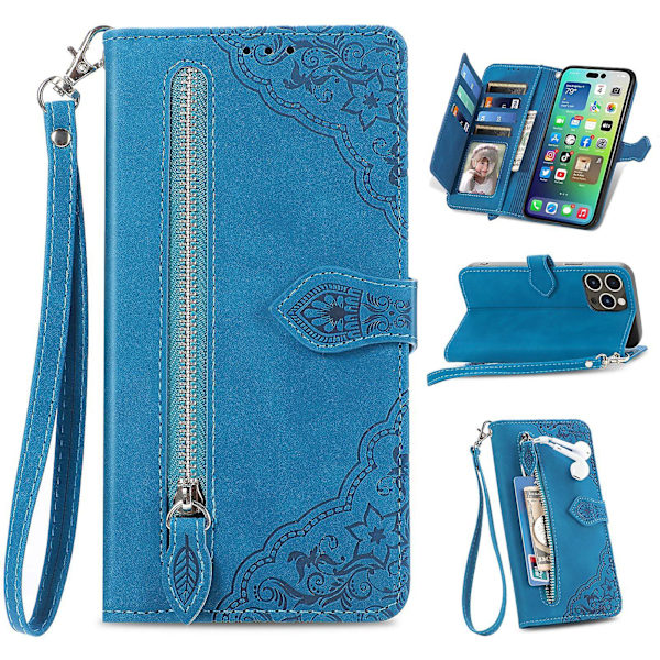 Case För Iphone 13/13 Pro Wallet Telefon Case För Iphone 13 Mini Zipper Wallet Flip Case För Iphone 13 Pro Max blue 13 Pro Max