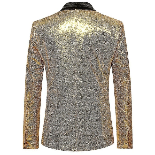 Herrmode paljett Casual Blazer Wediing Celebration kostymjacka Gold XL
