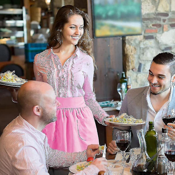 Midjeförkläde Kök Matlagning Restaurang Bomull Bistro Halvförkläden Med Fickor För Tjej Kvinna Pink