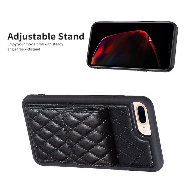 Bf22-stil för Iphone 6 Plus / 6s Plus / 7 Plus / 8 Plus Kickstand Läder+tpu- case Korthållare Cover Black