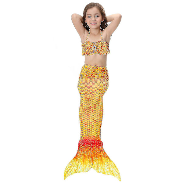 Barn Flickor Mermaid Tail Bikini Set Baddräkt Badkläder Simdräkt Yellow 8-9 Years