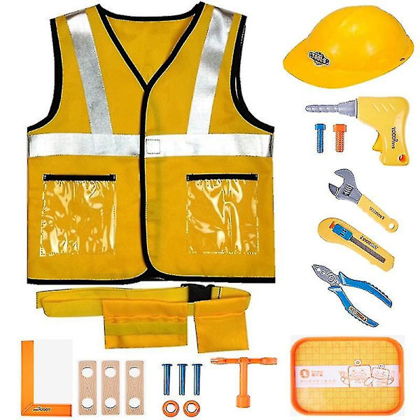 2022 Byggarbetare Kostym Kit För Barn Rollspel Leksak Set Karriär Kostymer Tung Arbetare Cosplay 20pcs One Size