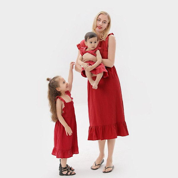Sommarklänningar för mamma och dotter med knappstängning, matchande kläder för mamma och barn, familjeklänning för mamma och flicka Mom  XL SLL-2003