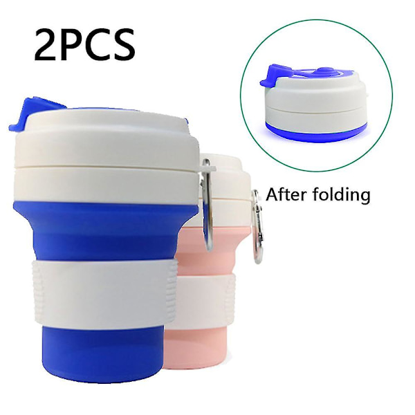 Silikon hopfällbar återanvändbar kaffekopp, bärbar hopfällbar lätt campingkopp med lock, utbyggbar vattenkopp för vandringsresor, sport, Dark blue*pink