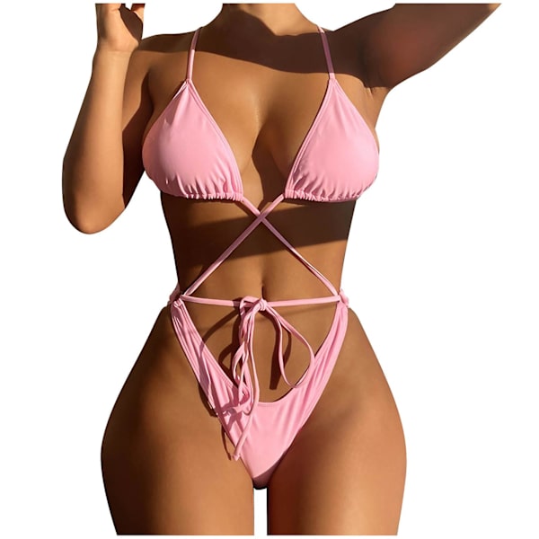 Baddräkt Dam Baddräkt Dam Bikini Baddräkt Sexig Baddräkt Dam Backless Wimsuit Färgmatchning Solida Baddräkter Dam Pink M