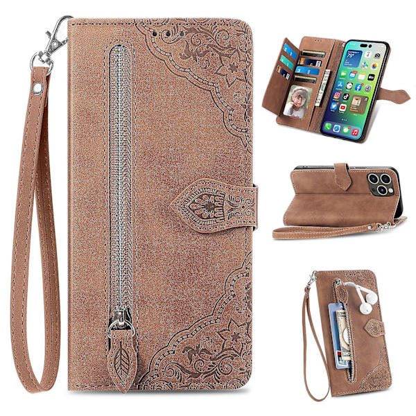 Case För Iphone 13/13 Pro Wallet Telefon Case För Iphone 13 Mini Zipper Wallet Flip Case För Iphone 13 Pro Max Brown 13 Pro Max