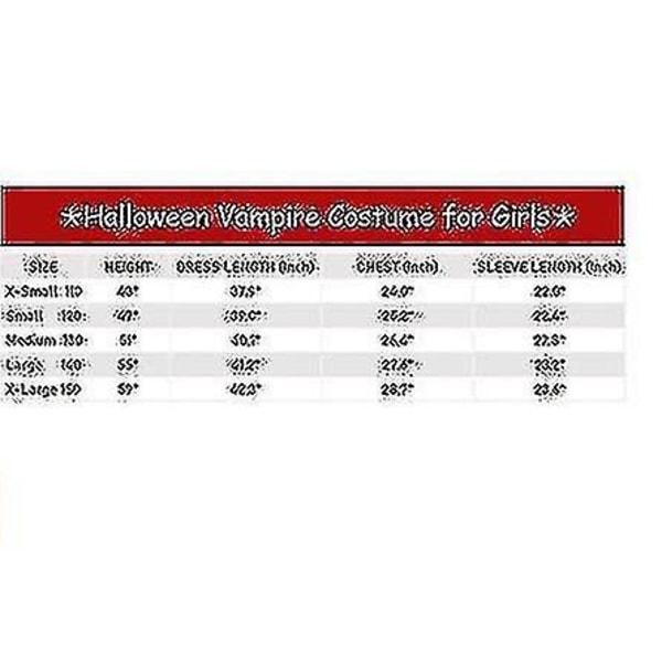 Vampyrdräkt Halloween för flickor Vampyrklänning Queen Kostymer Red 110cm