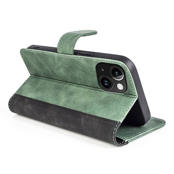 Stitching Leather Flip Phone case för iPhone 15 Green