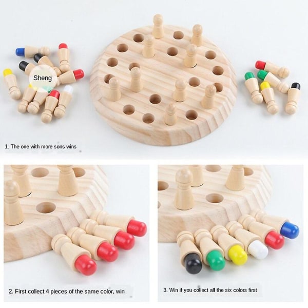 Barn Trä Memory Match Stick Schack Kul färgspelbräde Pussel Pedagogisk leksak Kognitiv förmåga as shows none