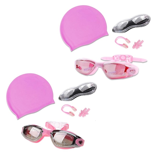 Simglasögon Vattentät silikon Simmössor Simglasögon & Kepsar Set Pink