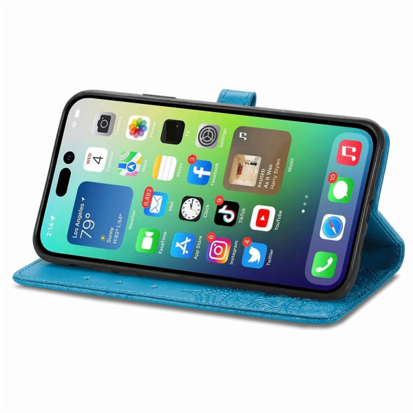 Mandala FlowerLeather phone case för iPhone 15 Blue