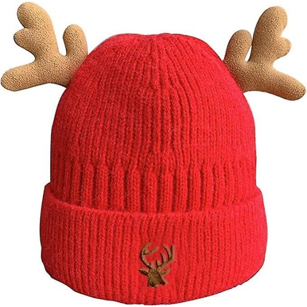 Julstickad hornmössa,söta renhorn stickad mössa,virkad stickad cap för vuxna,vinter varm cap