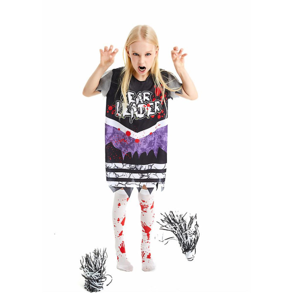 3-10 år Barn Flickor Zombie Fearleader Cosplay Party Outfits Cheerleading kostym 8-10 Years