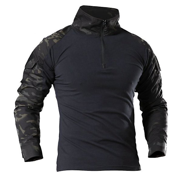 Army Tactical Shirt For Herr Militär Stridsskjorta Hunting Cothes Camouflage Shirt Paintball T-shirt Black camo L