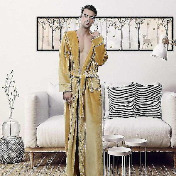 Kvinnor Män Vinter Plus Size Flanellrock Extra lång Huva Varm Morgonrock Lovers Tjock Kimono Badrock Man Morgonrock Robes men hooded yellow M
