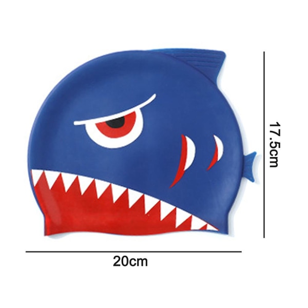 Cap Barn-1 förpackning Silikon Roliga badmössor för flickor och pojkar, badmössor för barn med tecknade hajar & minnows-design royal blue