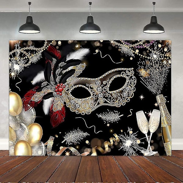 Yq 7x5ft Maskeradfest Fotobakgrunder Guld och svart Mask Fjäder Champagne Fotografi Bakgrund Lyx Födelsedag Mardi Gras Foto Stud null none