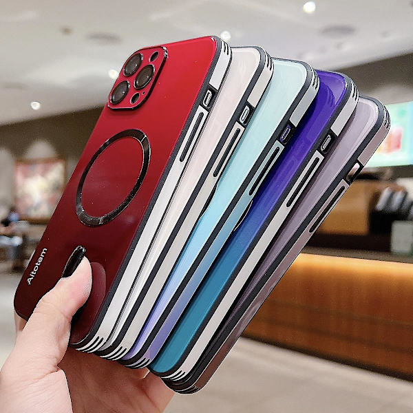 Case kompatibelt med Iphone 15 Pro Max, Gradient Color Glas Cover med linsskydd, kompatibelt med Magsafe Red For iPhone 15 Pro Max