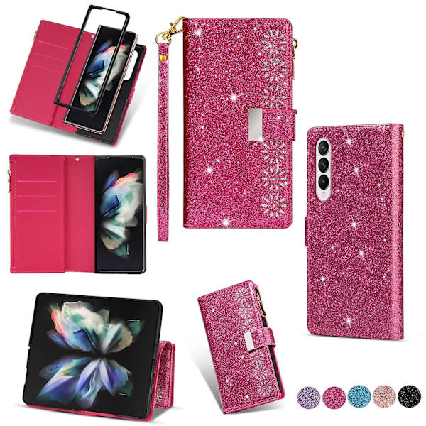 Glitter Zipper Case för Samsung Galaxy Z Fold 4 Red gold