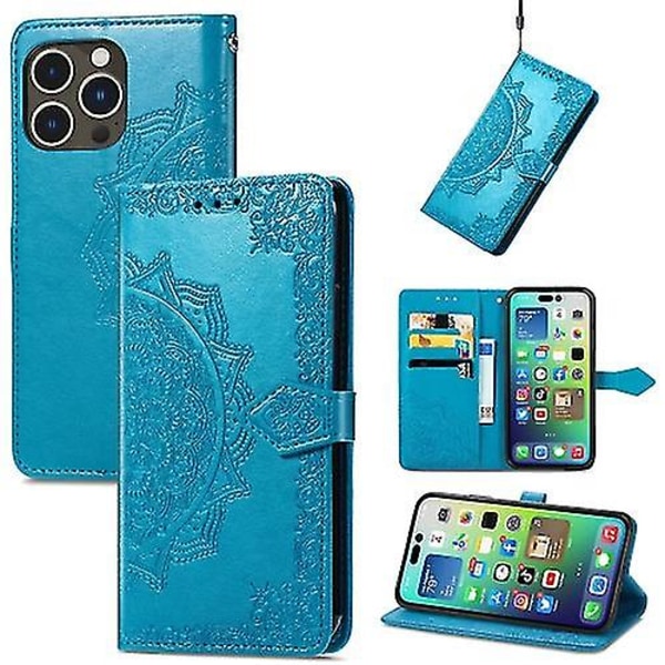 För Iphone 15 Pro Max Mandala Flower Präglat phone case(för Iphone 15 Pro Maxblack) Blue For iPhone 15 Pro