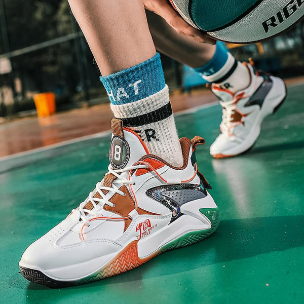 Basketskor för män Mode Halkfria sneakers Sportskor som andas Yjk808 WhiteOrange 39