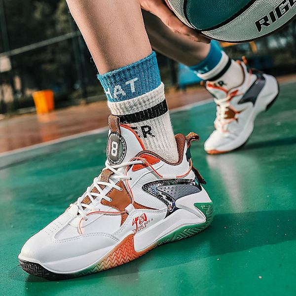 Basketskor för män Mode Halkfria sneakers Sportskor som andas Yjk808 WhiteOrange 44