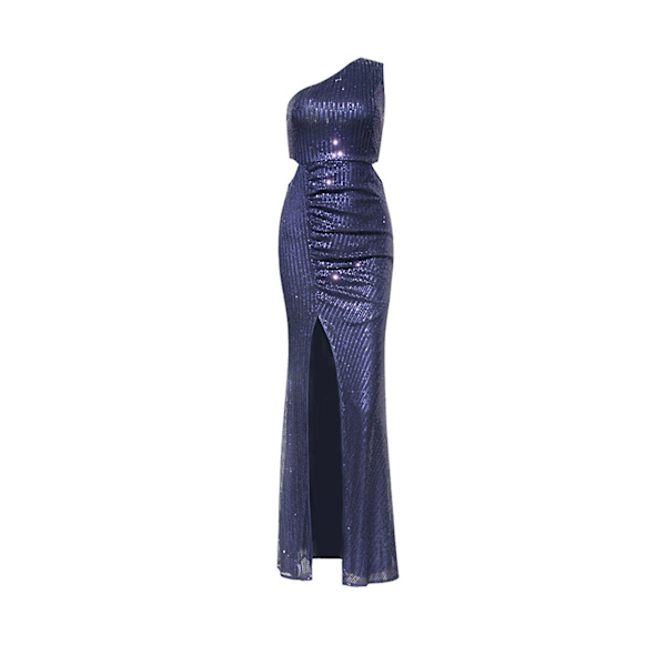 Kampanj 2023 Lång Sequin Split Aftonklänning, En Axelsequin Split Klänning, Bal Klänning, Festklänning(XS-L) Navy XS