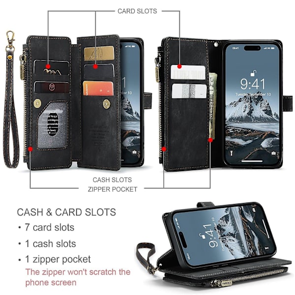 Multifunktionellt case för iPhone 15 Pro Max Black