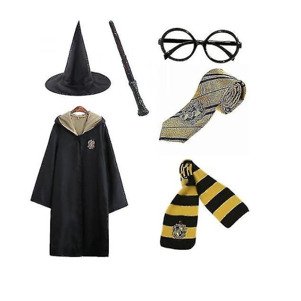 Harry Potter 6st Set Magic Wizard Cosplay Fancy Dress Cape Cloak Kostym yellow 155cm (11-12 years)